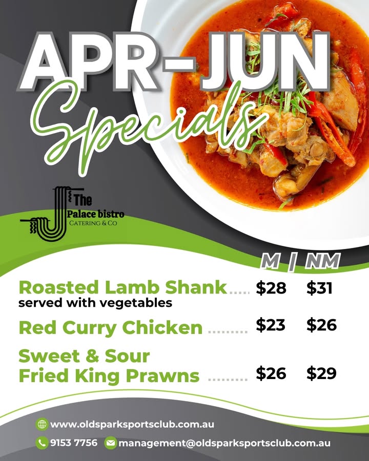 Featured image for “April to June Bistro Specials at Olds Park Sports Club”