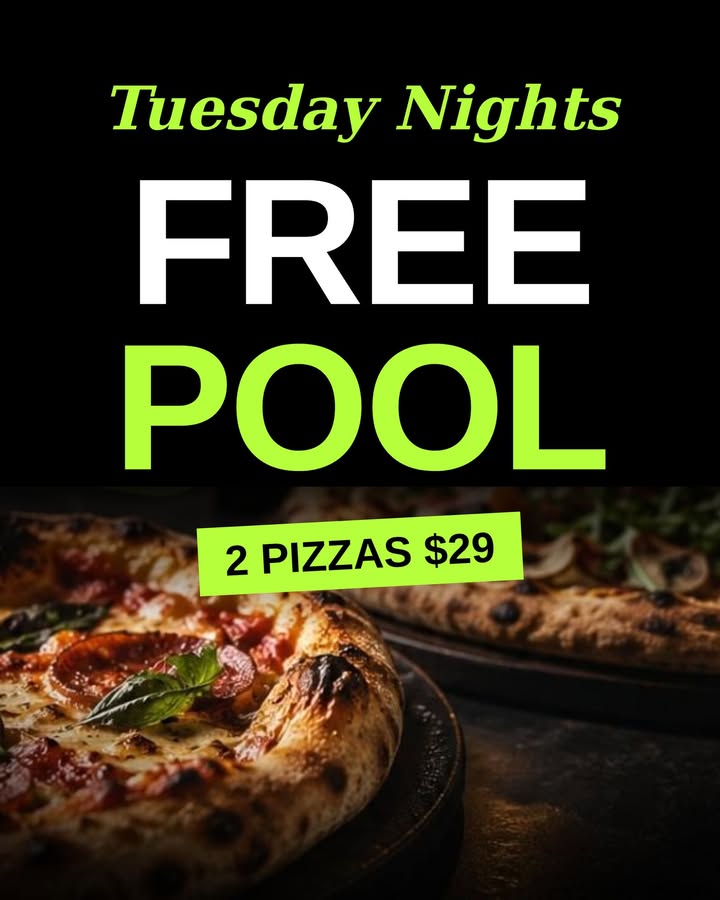 Featured image for “Free Pool & 2 Pizzas for $29 on Tuesday Nights at Olds Park Sports Club”